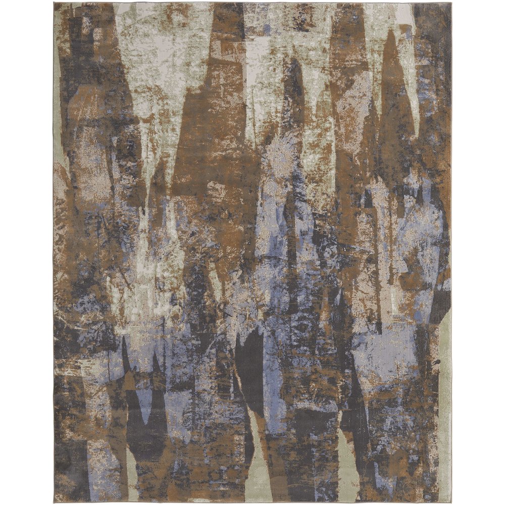 Clio Modern Abstract, Brown/Blue/Ivory, 3'-10" x 6' Accent Rug. Picture 1