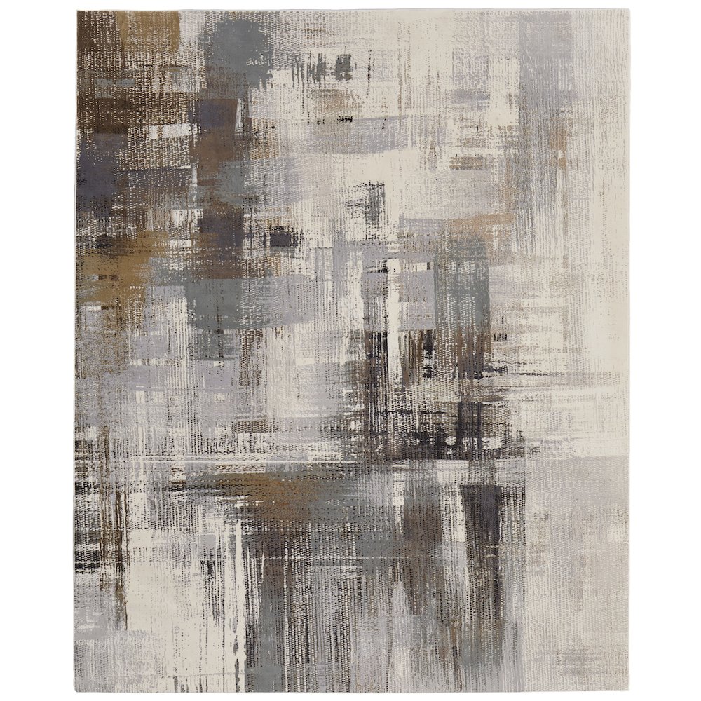 Clio Modern Abstract, Ivory/Gray/Brown, 3'-10" x 6' Accent Rug. Picture 1