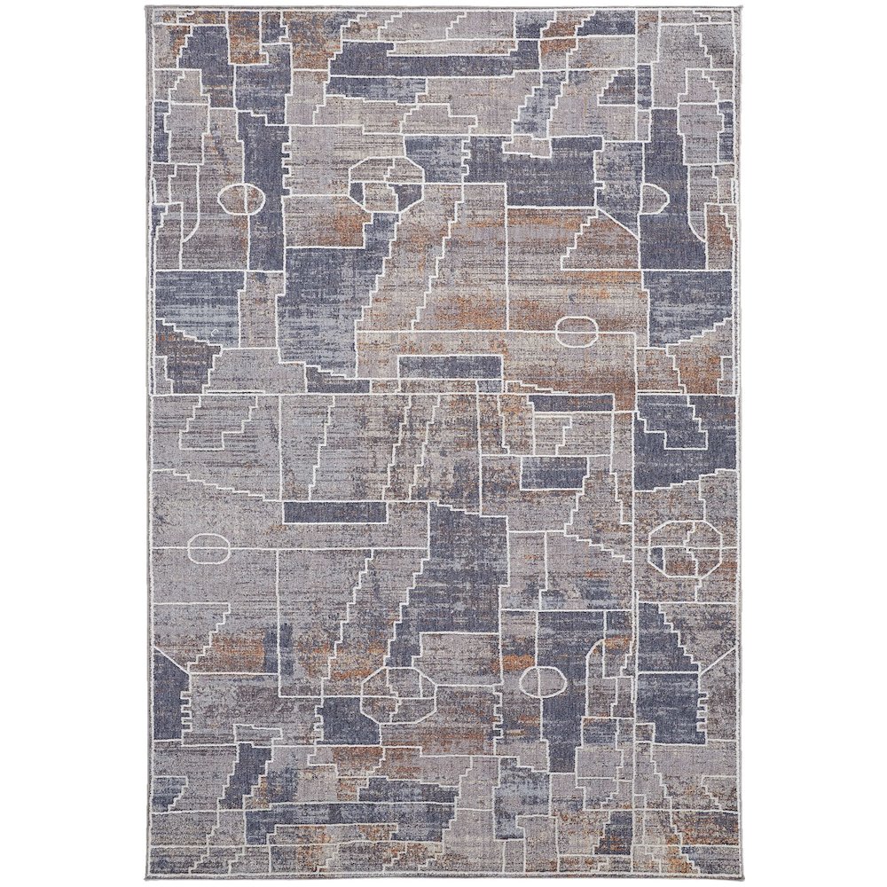 Francisco Transitional Abstract, Blue/Gray/Orange, 12' x 15' Area Rug. Picture 1