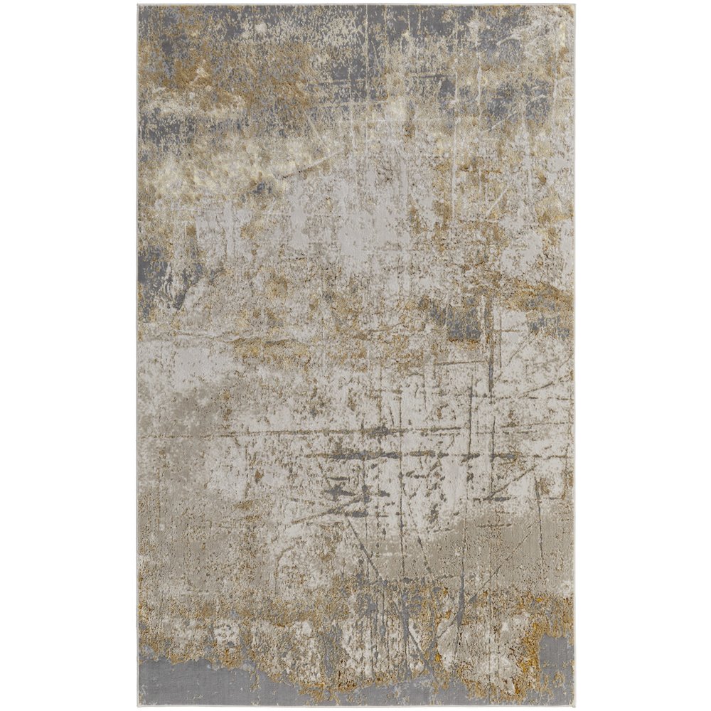 Aura Modern Abstract, Ivory/Brown/Gray, 3'-11" x 6' Accent Rug. Picture 1