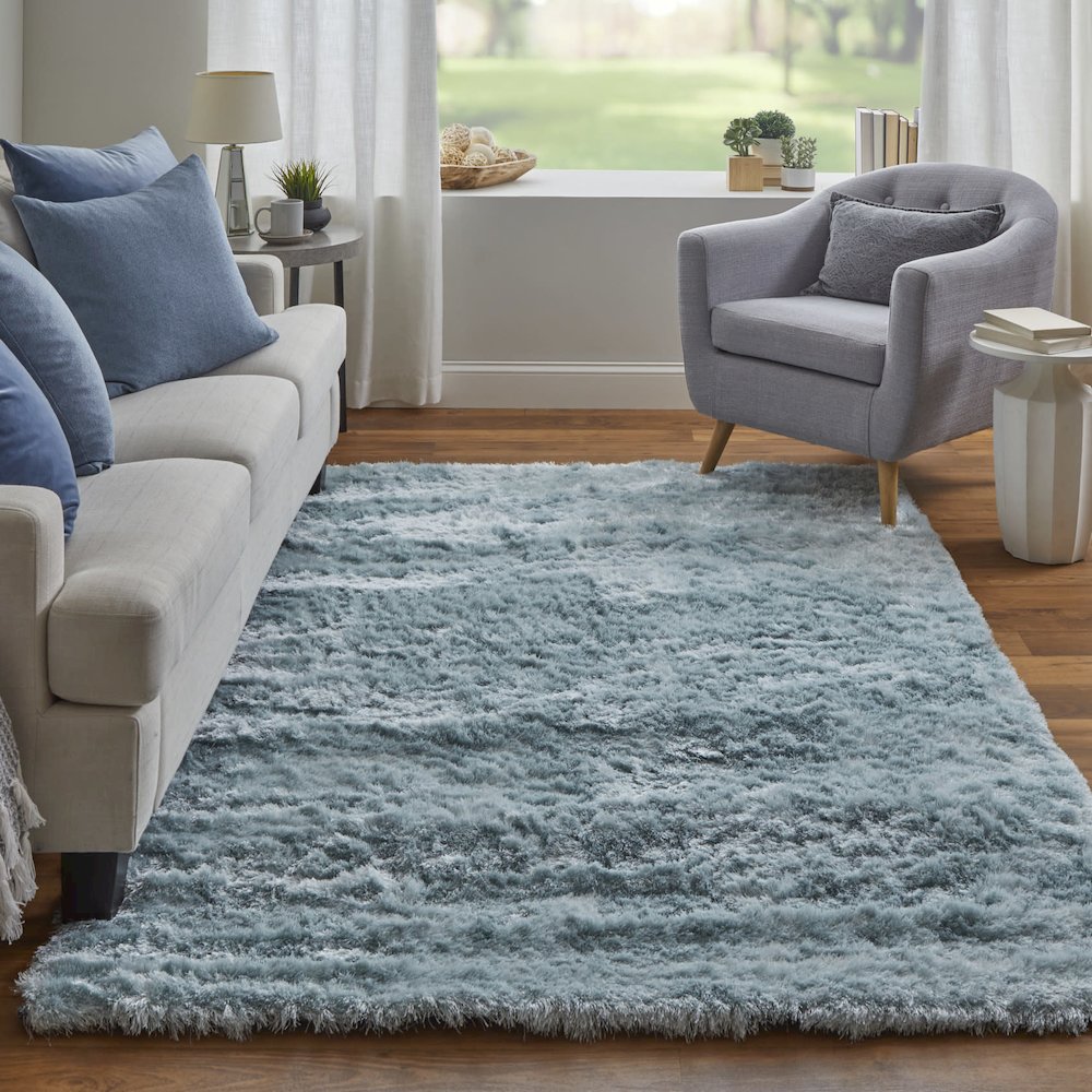 Indochine Plush Shag Accent Rug, Metallic Sheen, Light Aqua Blue, 3ft-6in x 5ft-6in, 4944550FLAQ000C50. Picture 2