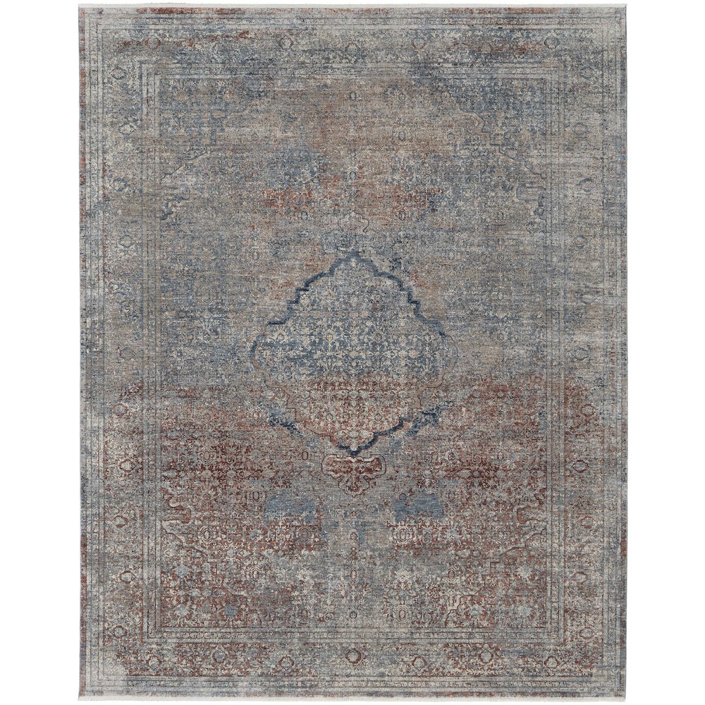 Marquette Transitional Medallion, Blue/Red/Gray, 2' x 3' Accent Rug. Picture 1