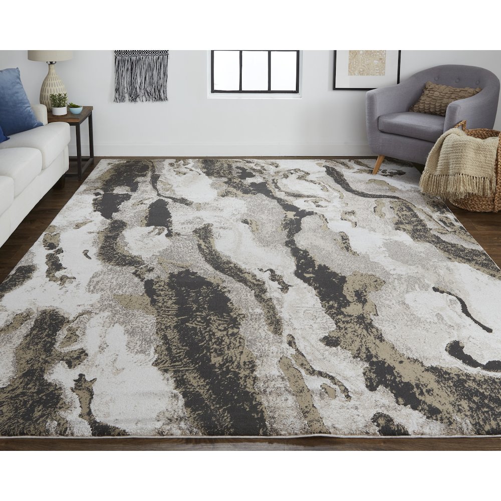 Vancouver Modern Abstract, Ivory/Brown/Taupe, 1'-8" x 2'-10" Accent Rug. Picture 2