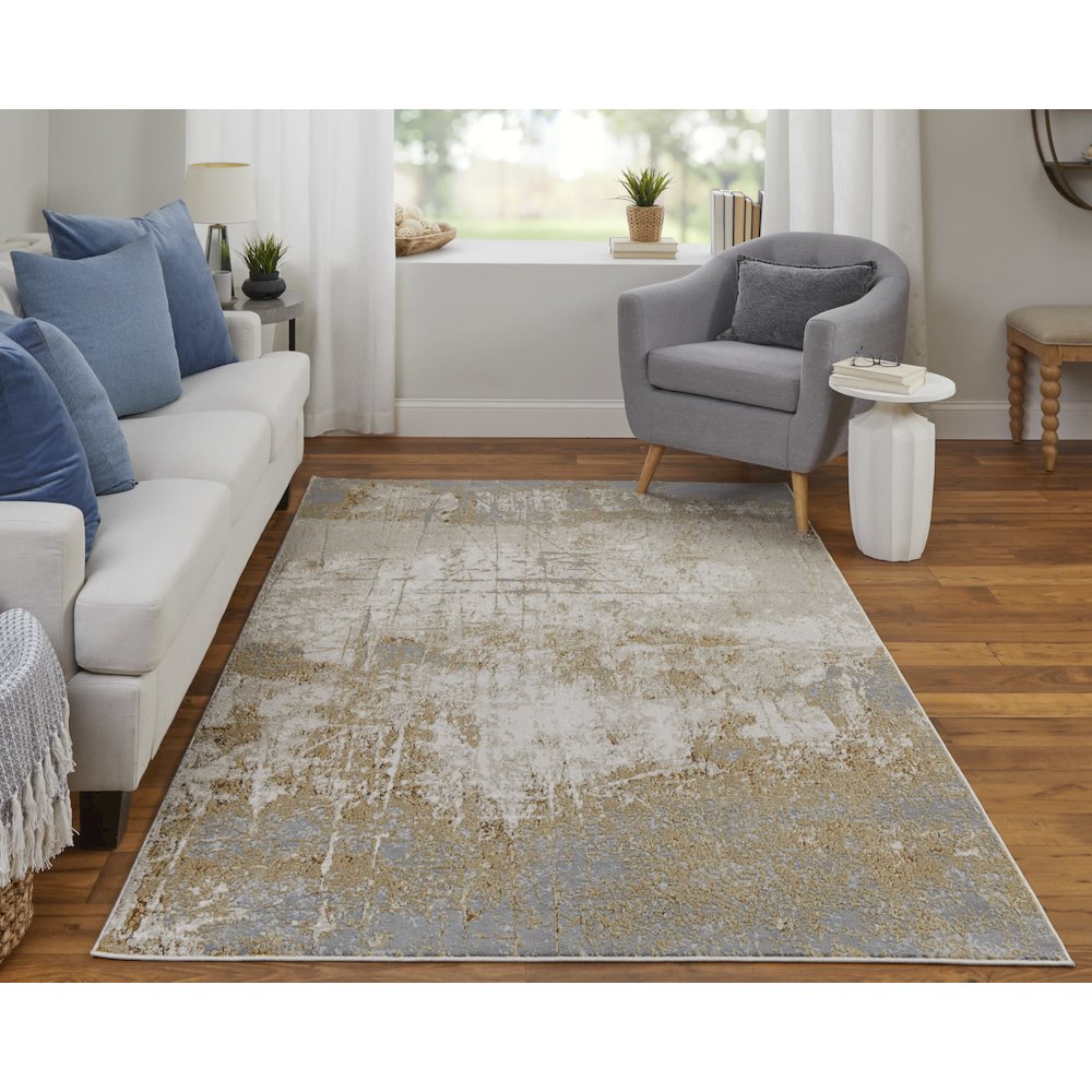 Aura Modern Abstract, Ivory/Brown/Gray, 3'-11" x 6' Accent Rug. Picture 2