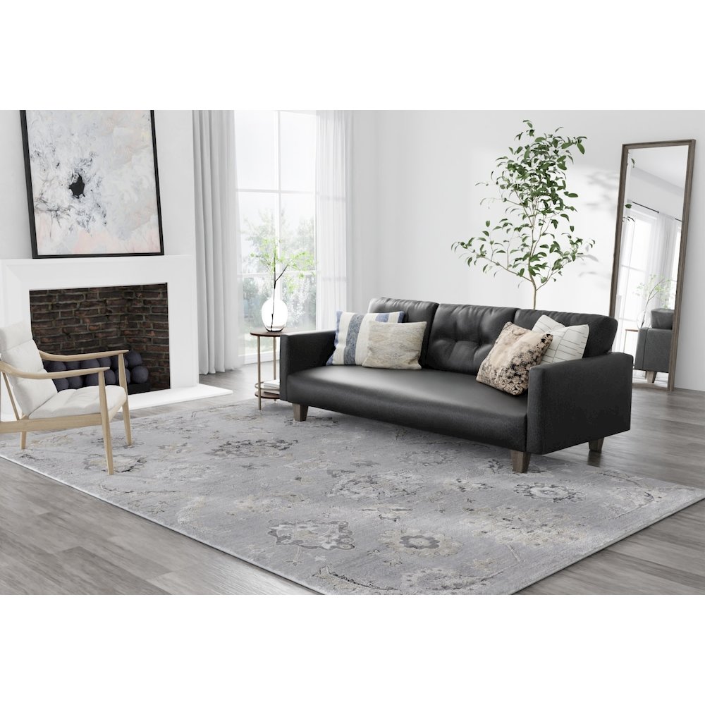 Macklaine Transitional Damask, Silver/Black, 10' x 13'-2" Area Rug. Picture 3