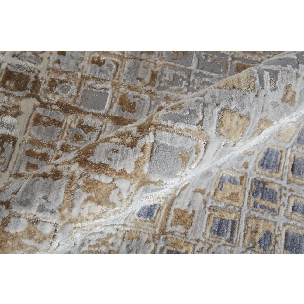 Laina Transitional Geometric, Tan/Ivory/Blue, 3' x 10' Runner. Picture 5