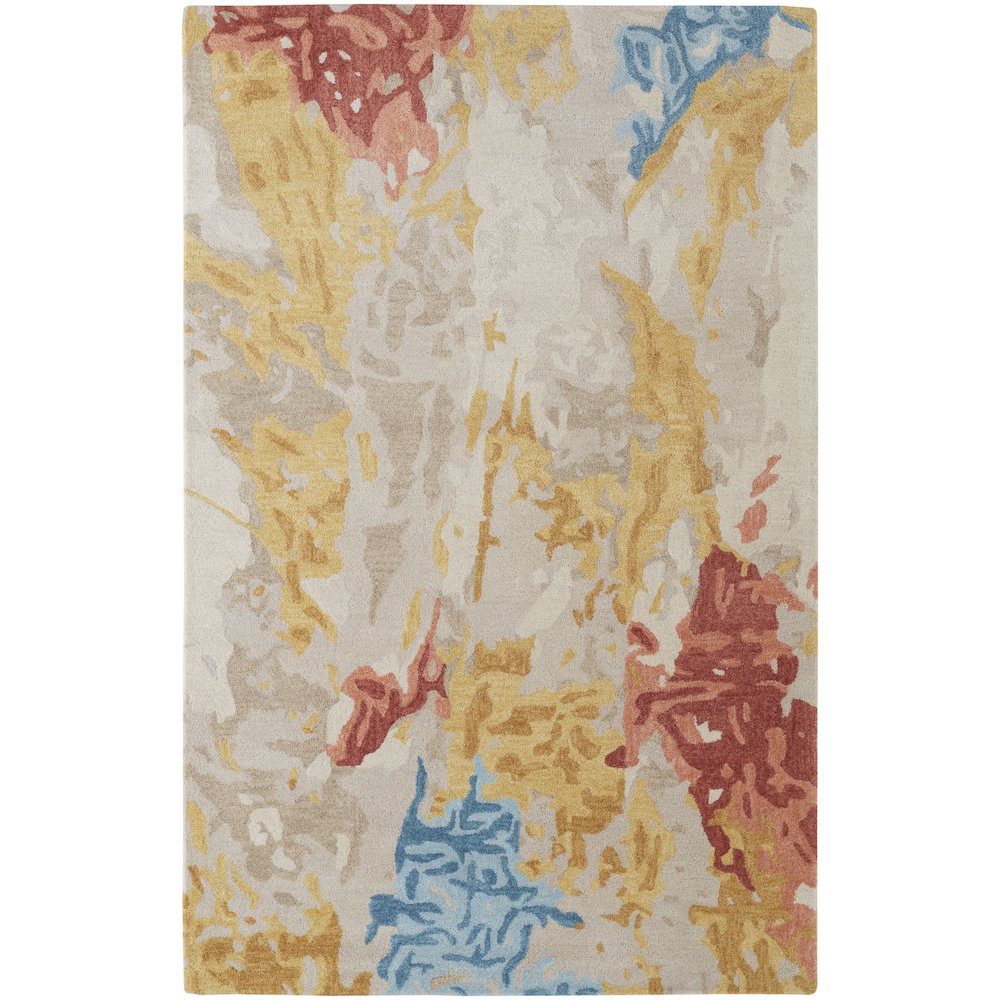 Everley Modern Abstract, Ivory/Yellow/Blue, 8' x 10' Area Rug. Picture 1