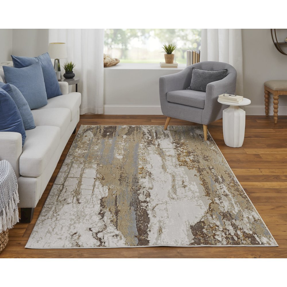 Aura Modern Abstract, Ivory/Gold/Brown, 1'-8" x 2'-10" Accent Rug. Picture 2
