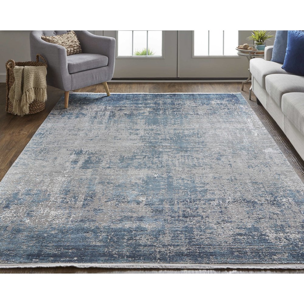 Cadiz Modern Abstract, Blue/Gray/Silver, 6'-6" x 9'-6" Area Rug. Picture 2