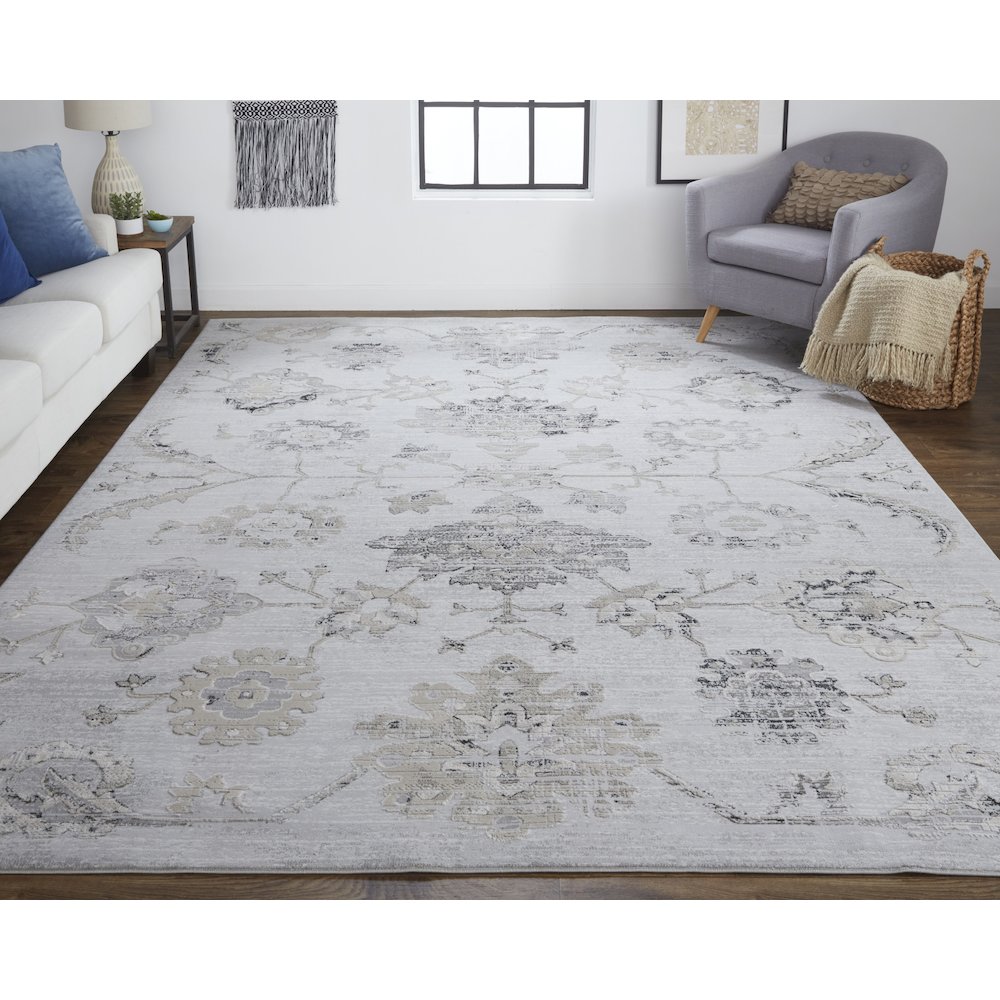 Macklaine Transitional Damask, Silver/Black, 10' x 13'-2" Area Rug. Picture 2