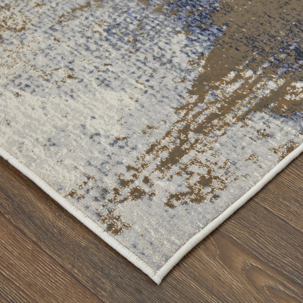 Clio Modern Abstract, Ivory/Blue/Brown, 12' x 15' Area Rug. Picture 3