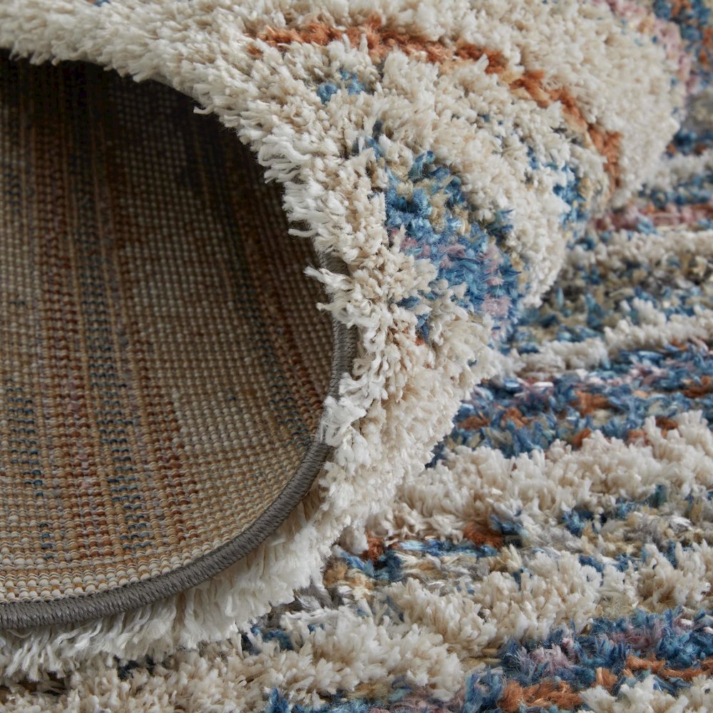 Mynka Transitional Stripes, Ivory/Blue/Orange, 10' x 14' Area Rug. Picture 7