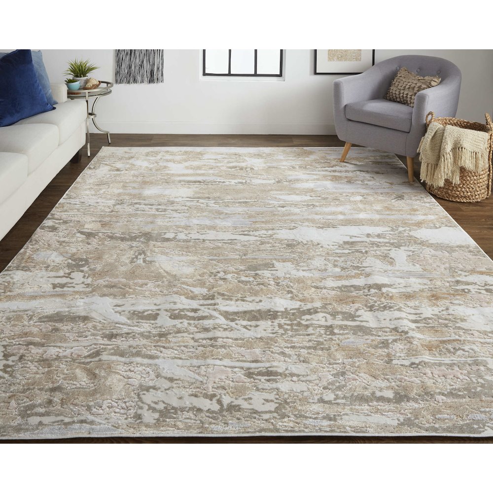 Laina Transitional Abstract, Tan/Ivory/Pink, 5' x 7'-10" Area Rug. Picture 2
