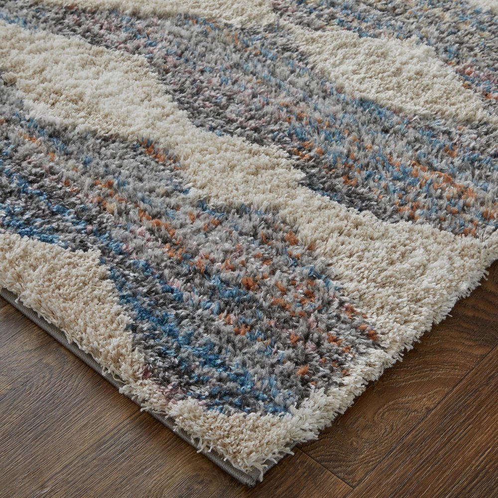 Mynka Transitional Diamond, Tan/Ivory/Blue, 7'-11" x 10' Area Rug. Picture 3