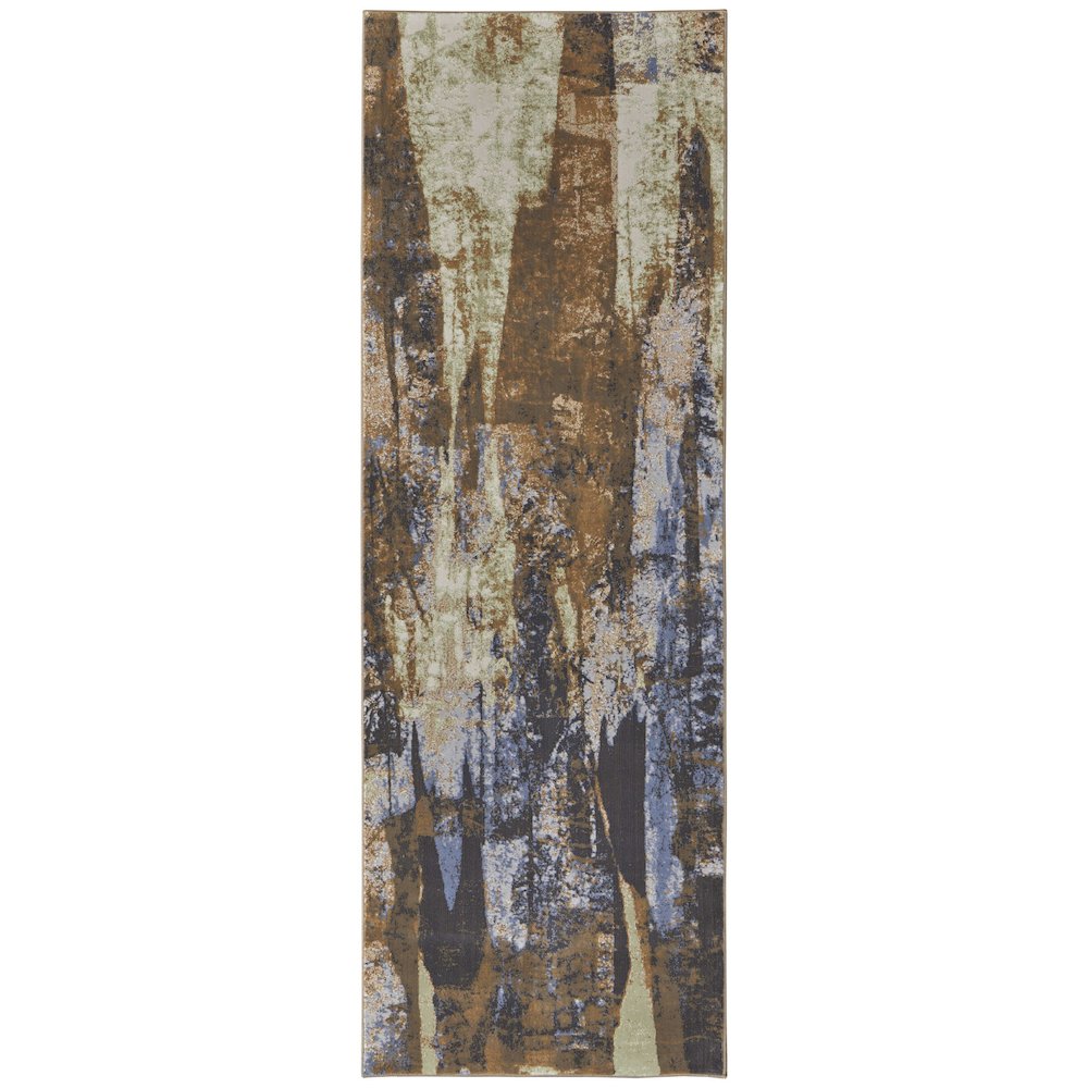 Clio Modern Abstract, Brown/Blue/Ivory, 2'-9" x 7'-10" Runner. Picture 1