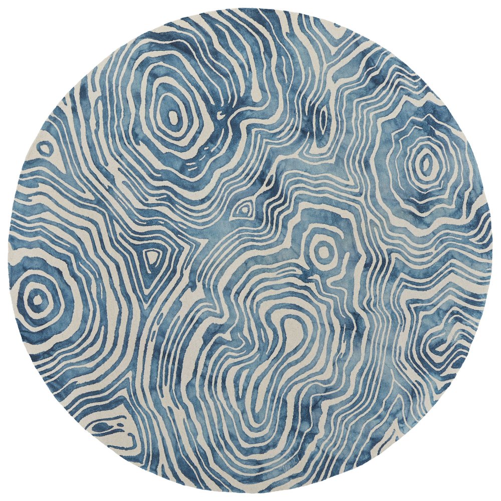 Lorrain Modern Abstract, Blue/Ivory, 10' x 10' Round Rug. Picture 1