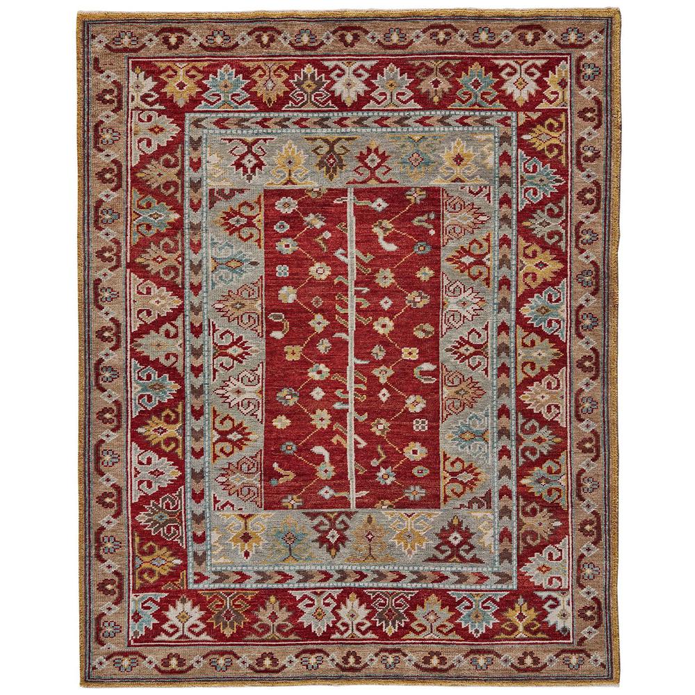 Piraj Nordic Hand Knot Wool Rug, Red/Turquoise/Yellow, 2ft x 3ft Accent Rug, 7216451FREDREDP00. Picture 2