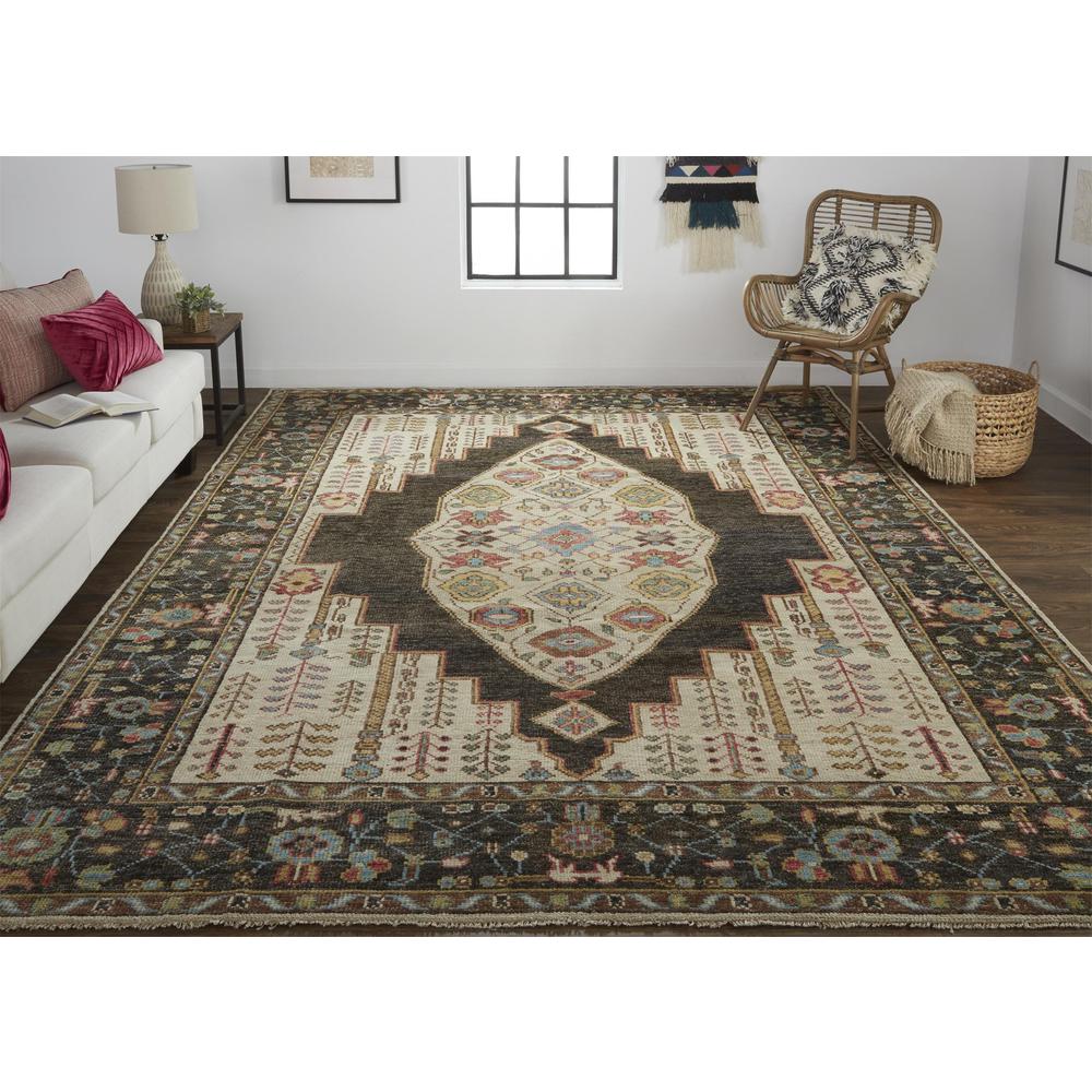 Piraj Nordic Hand Knot Wool Rug, Chestnut Brown/Yellow, 2ft - 6in x 8ft, Runner, 7216755FBRNMLTP00. Picture 1