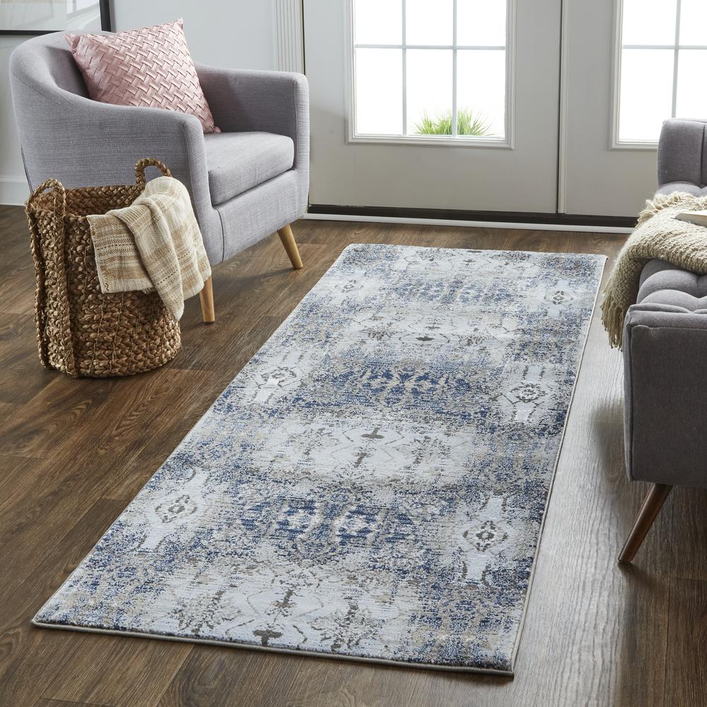 Gaspar Modern Abstract Deco Style, Ice Blue/Navy Blue, 2ft - 10in x 8ft, Runner, 7873834FLBLSLGI1C. Picture 1