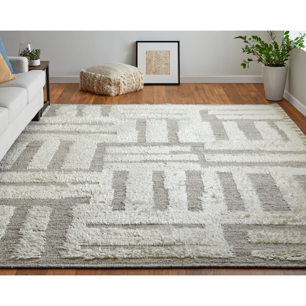 Ashby Transitional Geometric, Gray/Ivory, 9'-6" x 13'-6" Area Rug. Picture 2