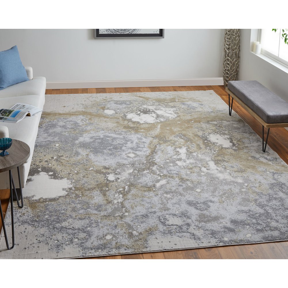 Astra Transitional Abstract, Gray/Gold/Ivory, 5' x 8' Area Rug. Picture 2