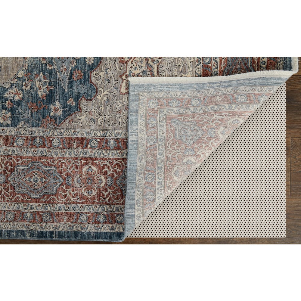 Marquette Transitional Medallion, Gray/Red/Blue, 7'-10" x 9'-10" Area Rug. Picture 4