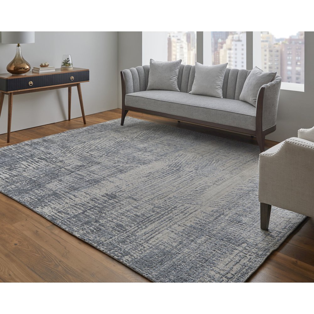 Eastfield Modern Abstract, Blue/Ivory/Gray, 9' x 12' Area Rug. Picture 2