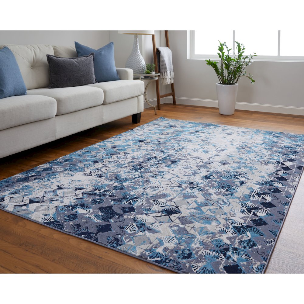 Indio Modern Diamond, Blue/Ivory/Gray, 9'-2" x 12' Area Rug. Picture 2
