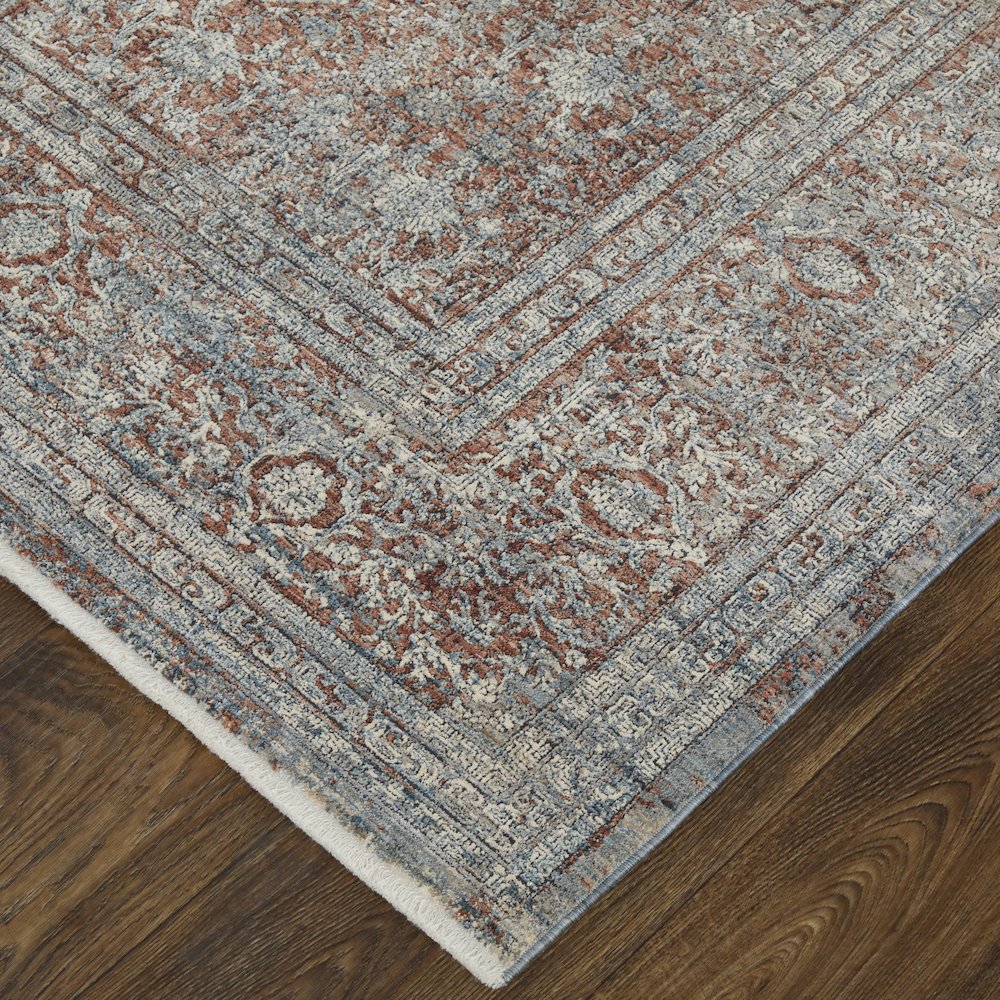 Marquette Transitional Medallion, Blue/Red/Gray, 5' x 7'-2" Area Rug. Picture 3