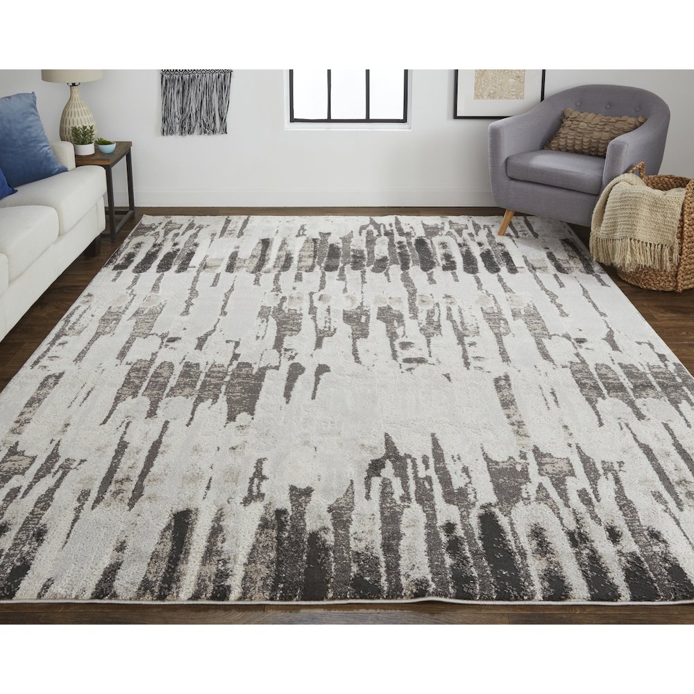 Vancouver Modern Abstract, Ivory/Brown/Gray, 4' x 6' Accent Rug. Picture 2