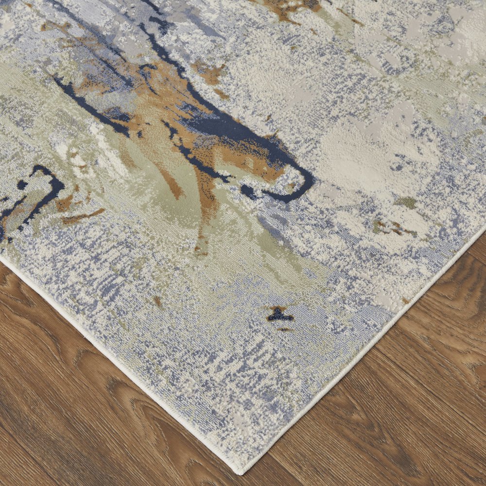 Clio Modern Abstract, Blue/Orange/Ivory, 5' x 7'-6" Area Rug. Picture 3