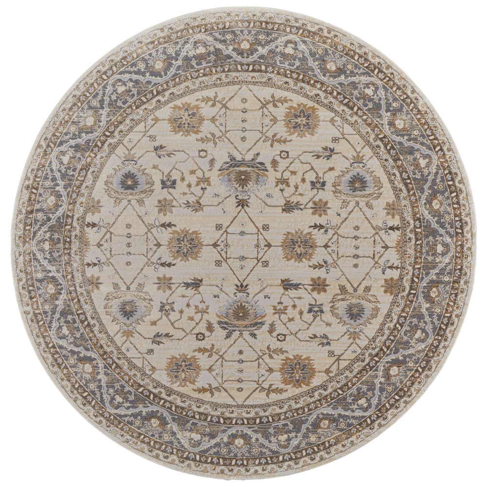 Celene Traditional Bordered, Tan/Ivory/Gray, 7'-9" x 7'-9" Round Rug. Picture 1