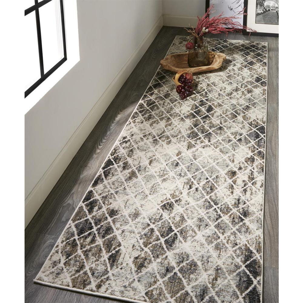 Kano Distressed Diamonds Rug, Charcoal/Ivory, 2ft - 7in x 8ft, Runner, 8643873FSNDIVYI7A. Picture 1