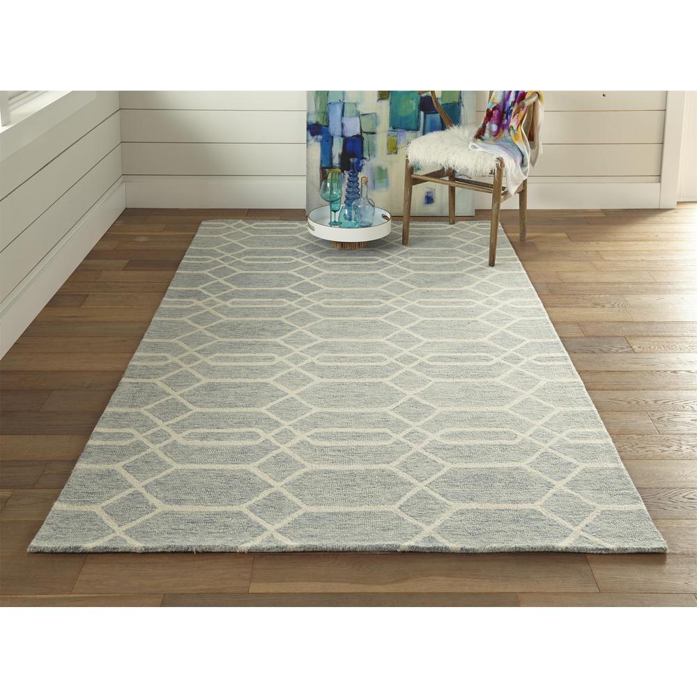 Belfort Modern Minimalist Rug, Lattice Pattern, Blue/Gray, 2ft x 3ft Accent Rug, 8698777FBLUGRYP00. Picture 1