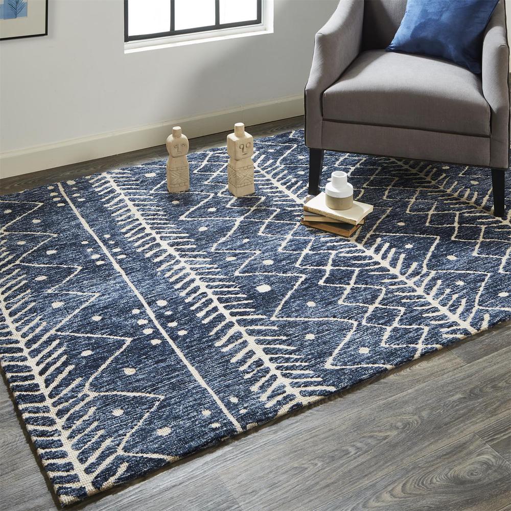 Colton Modern Mid-century Tribal Rug, Denim Blue, 2ft x 3ft Accent Rug, 8748318FDNM000P00. Picture 1