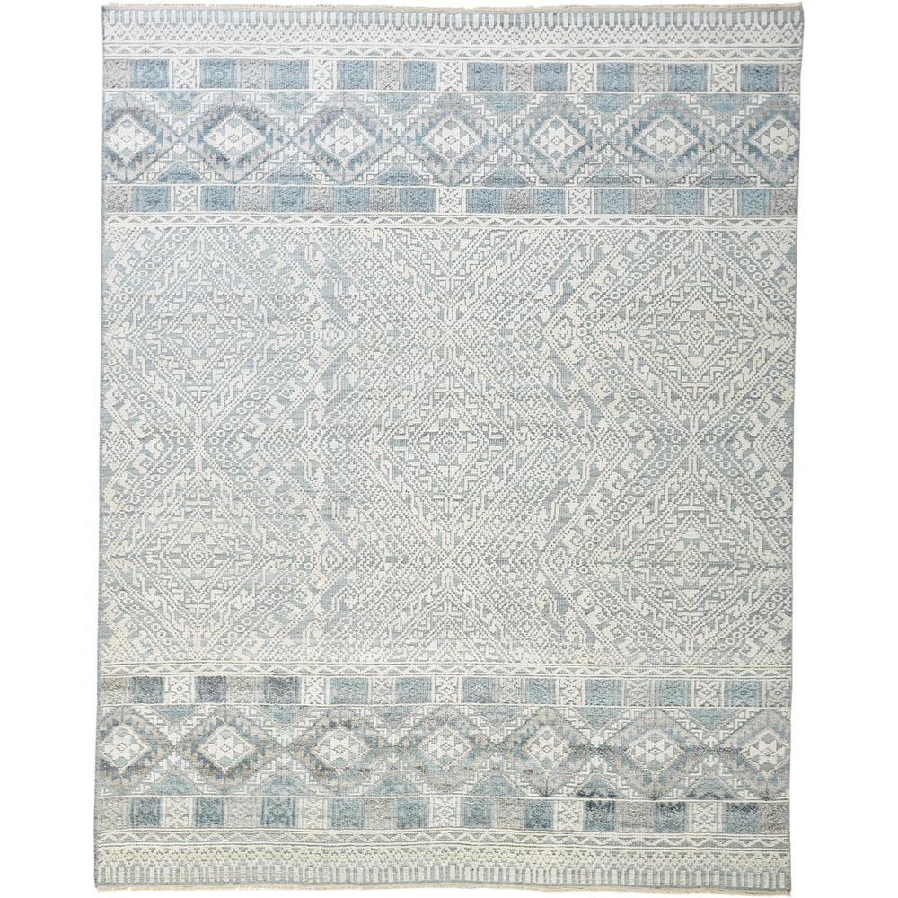 Payton Geometric Tribal Rug, Aqua Blue/Ivory/Gray, 9ft-6in x 13ft-6in Area Rug, 9806495FGRYBLUH50. Picture 2