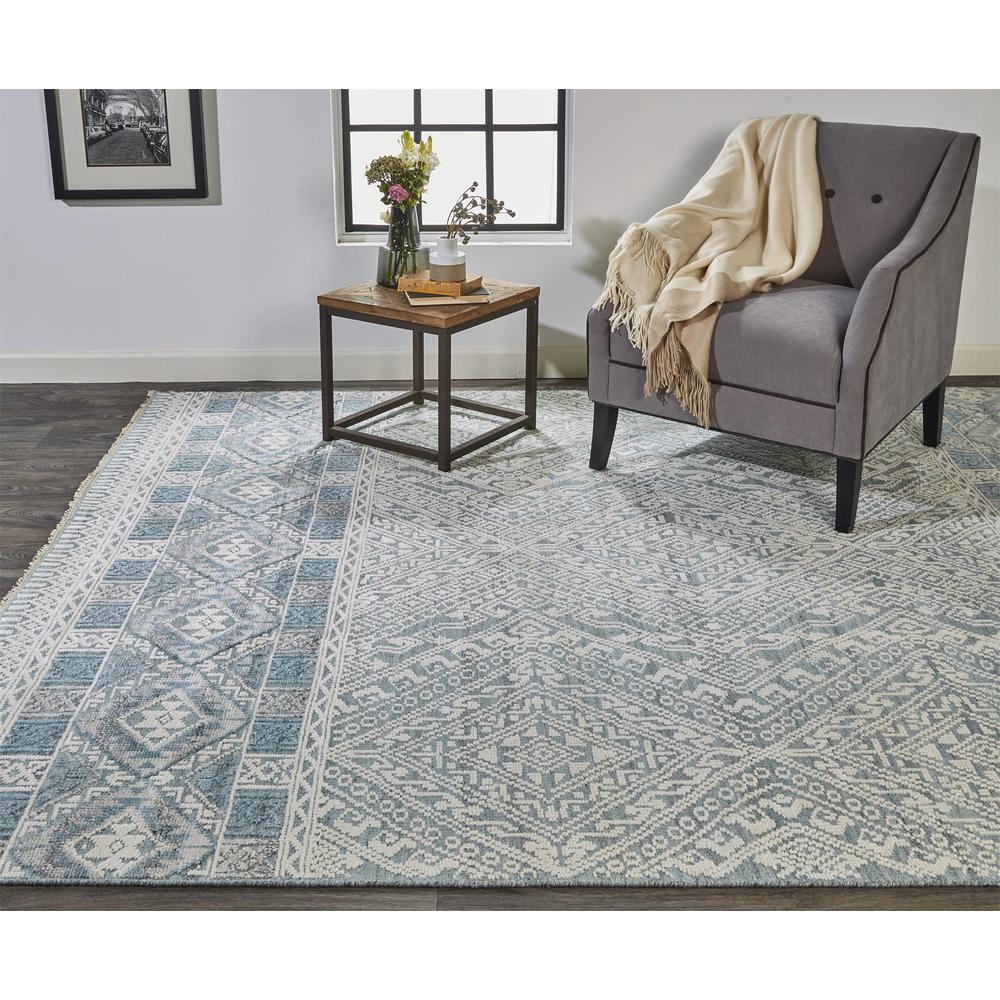 Payton Geometric Tribal Rug, Aqua Blue/Ivory/Gray, 9ft-6in x 13ft-6in Area Rug, 9806495FGRYBLUH50. Picture 1