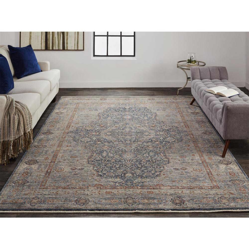 Marquette Rustic Persian Farmhouse Area Rug, Denim Blue/Rust, 7ft-10in x 9ft-10in, MRQ3778FBLU000F71. Picture 1