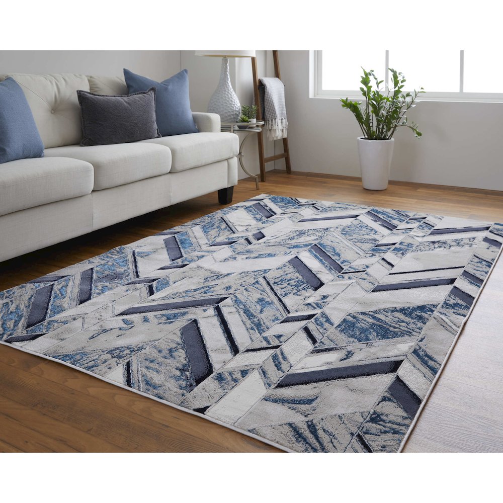 Indio Modern Herringbone, Ivory/Blue/Gray, 3'-11" x 6' Accent Rug. Picture 2