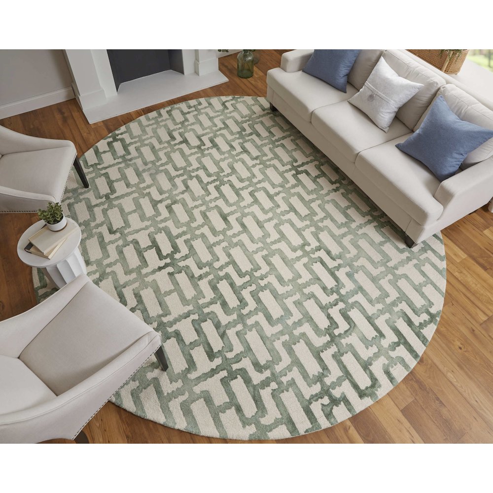 Lorrain Modern Geometric, Ivory/Green, 10' x 10' Round Rug. Picture 2