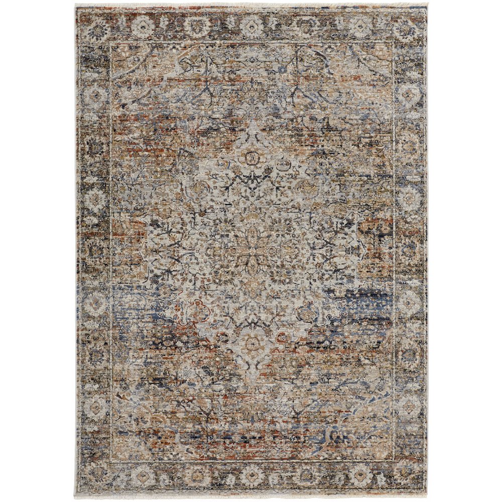 Kaia Transitional Medallion, Tan/Orange/Blue, 3' x 5' Accent Rug. Picture 1