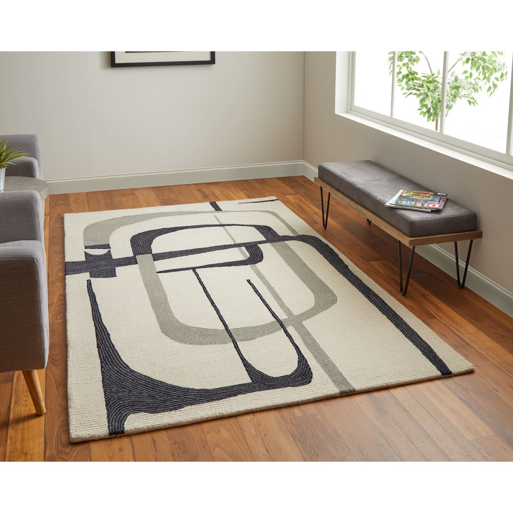 Maguire Transitional Abstract, Ivory/Gray/Black, 8' x 10' Area Rug. Picture 2