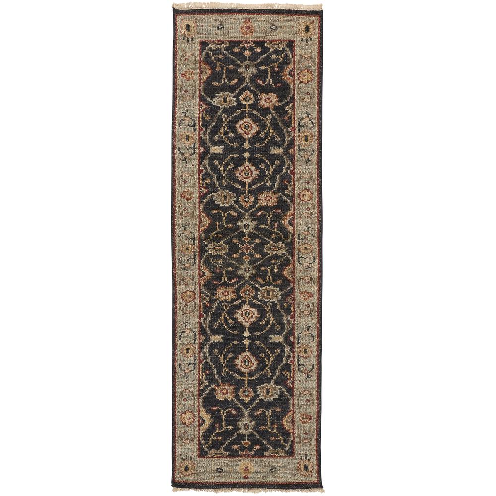 Carrington Traditional Oushak Rug, Geo Floral, Black/Gold, 2ft - 6in x 8ft, Runner, 9826500FCHLLBLI68. Picture 2