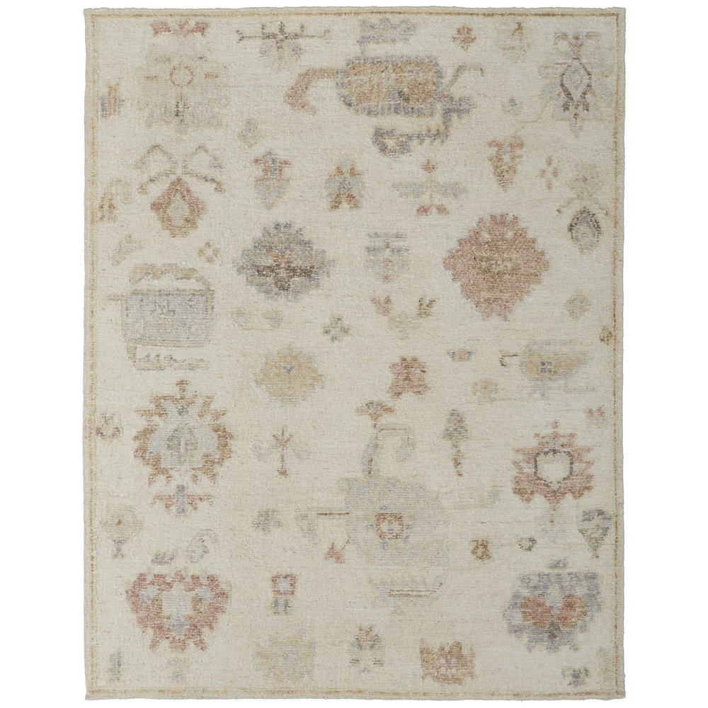 Transitional Floral & Botanical, Ivory/Orange/Gray, 5'-6" x 8'-6" Area Rug. Picture 1