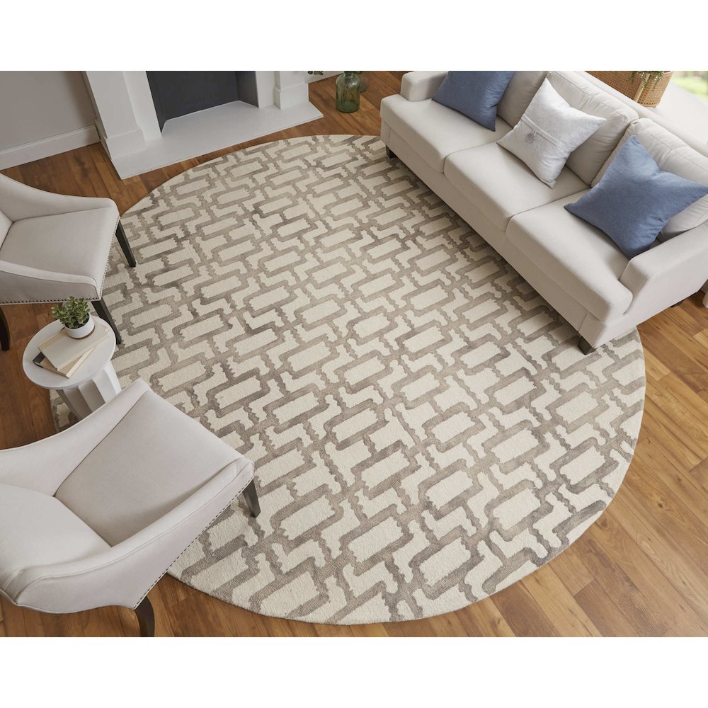 Lorrain Modern Geometric, Ivory/Taupe, 10' x 10' Round Rug. Picture 2