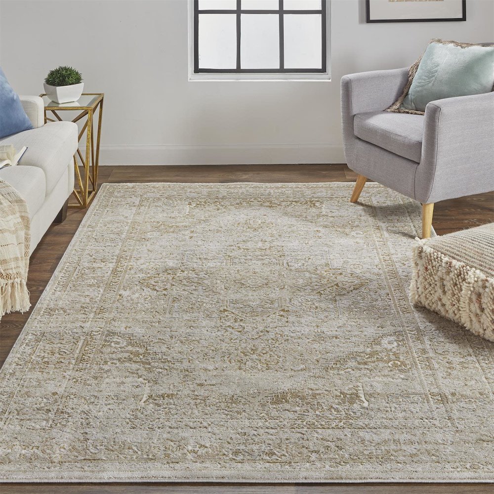 Aura Modern Oriental, Ivory/Gold, 3'-11" x 6' Accent Rug. Picture 2