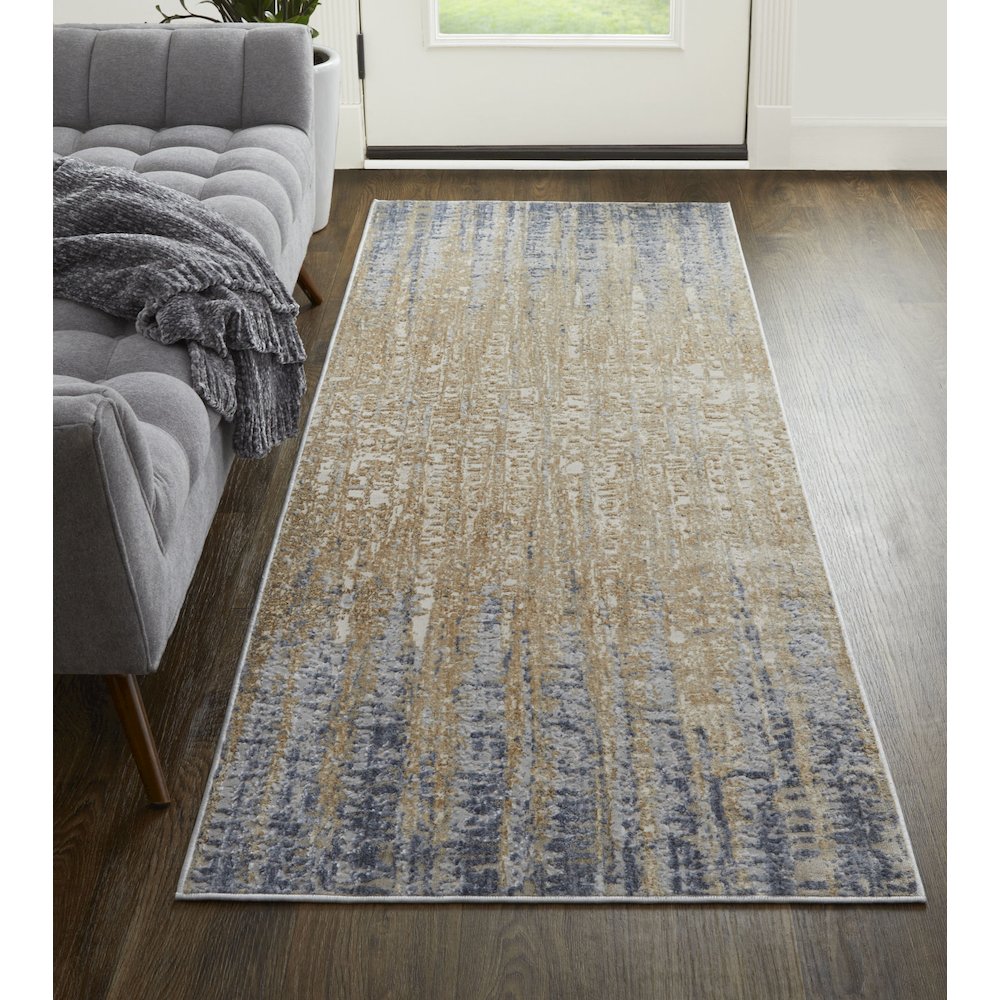 Laina Transitional Gradient & Ombre, Tan/Brown/Blue, 3' x 12' Runner. Picture 2