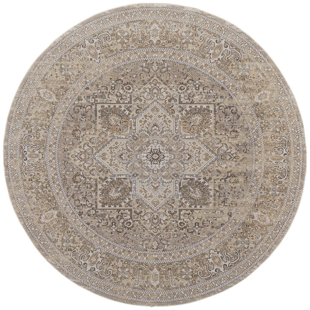 Celene Traditional Medallion, Brown/Ivory/Tan, 7'-9" x 7'-9" Round Rug. Picture 1