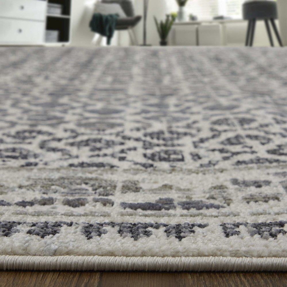 Kano Distressed Geometric Floral Area Rug, Charcoal Gray/Ivory, 12in x 13ft-9in, 8643874FGRYIVYH14. Picture 8