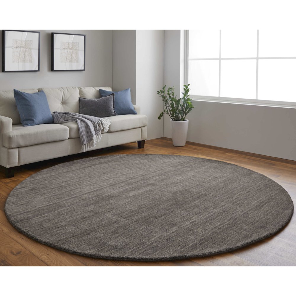 Luna Hand Woven Marled Wool Rug, Charcoal Gray, 10ft x 10ft Round, 5798049FCHL000N95. Picture 2